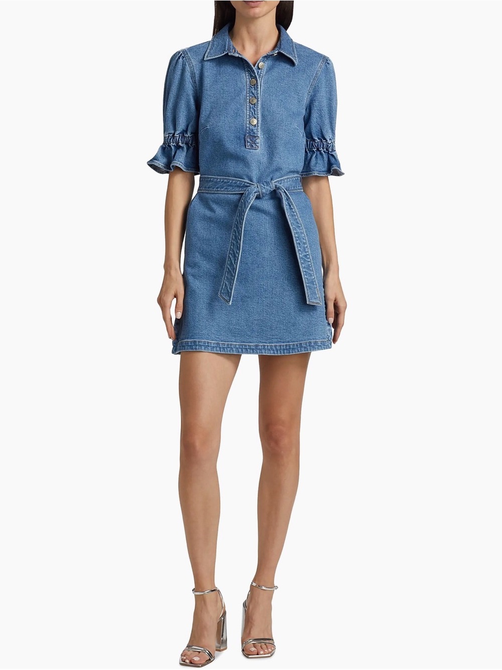 Cinq a Sept Nataly Denim Mini Dress Size 6 NWT Puff Sleeve Belted Blue